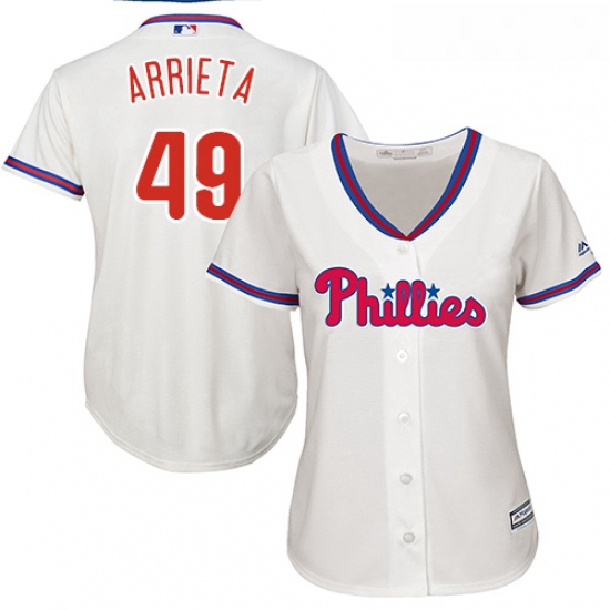 Womens Majestic Philadelphia Phillies 49 Jake Arrieta Replica Cream Alternate Cool Base MLB Jersey