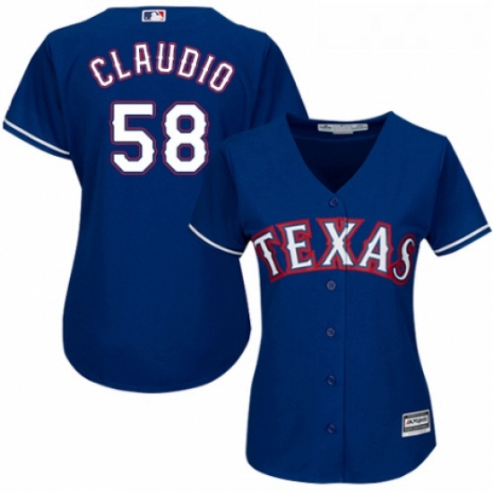 Womens Majestic Texas Rangers 58 Alex Claudio Replica Royal Blue Alternate 2 Cool Base MLB Jersey