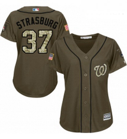 Womens Majestic Washington Nationals 37 Stephen Strasburg Authentic Green Salute to Service MLB Jers