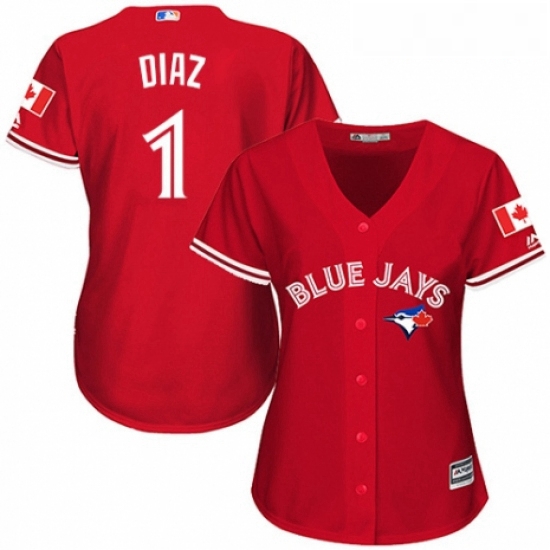 Womens Majestic Toronto Blue Jays 1 Aledmys Diaz Authentic Scarlet Alternate MLB Jersey