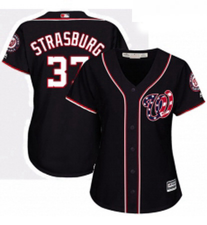 Womens Majestic Washington Nationals 37 Stephen Strasburg Authentic Navy Blue Alternate 2 Cool Base 