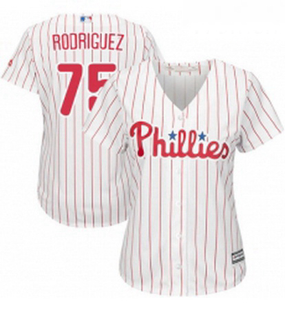 Womens Majestic Philadelphia Phillies 75 Francisco Rodriguez Authentic WhiteRed Strip Home Cool Base