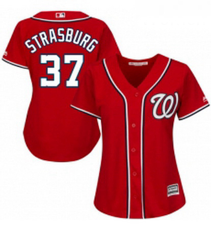 Womens Majestic Washington Nationals 37 Stephen Strasburg Authentic Red Alternate 1 Cool Base MLB Je