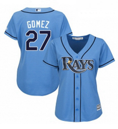 Womens Majestic Tampa Bay Rays 27 Carlos Gomez Authentic Light Blue Alternate 2 Cool Base MLB Jersey