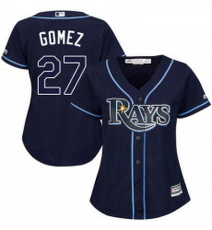 Womens Majestic Tampa Bay Rays 27 Carlos Gomez Authentic Navy Blue Alternate Cool Base MLB Jersey