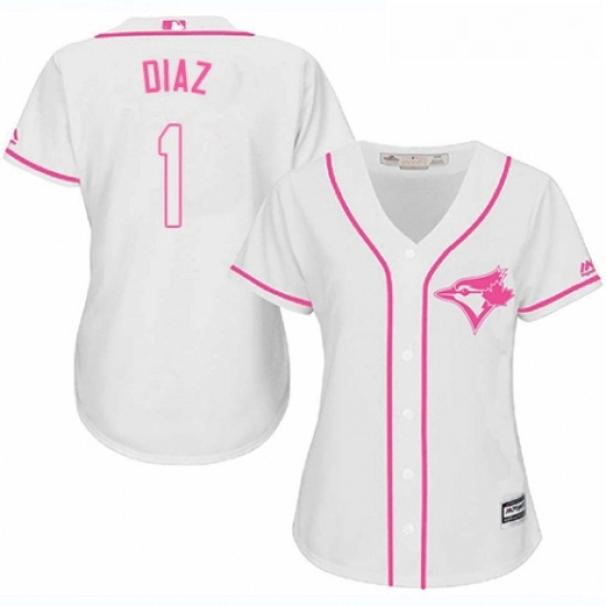 Womens Majestic Toronto Blue Jays 1 Aledmys Diaz Replica White Fashion Cool Base MLB Jersey