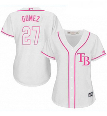 Womens Majestic Tampa Bay Rays 27 Carlos Gomez Authentic White Fashion Cool Base MLB Jersey