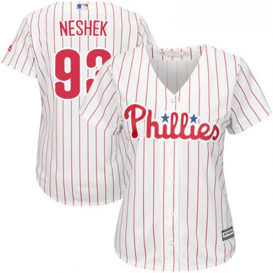 Womens Majestic Philadelphia Phillies 93 Pat Neshek Authentic WhiteRed Strip Home Cool Base MLB Jers