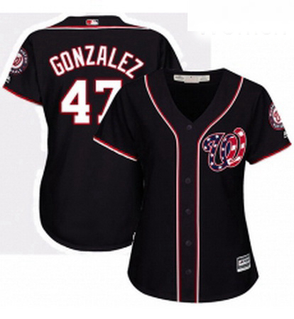 Womens Majestic Washington Nationals 47 Gio Gonzalez Replica Navy Blue Alternate 2 Cool Base MLB Jer