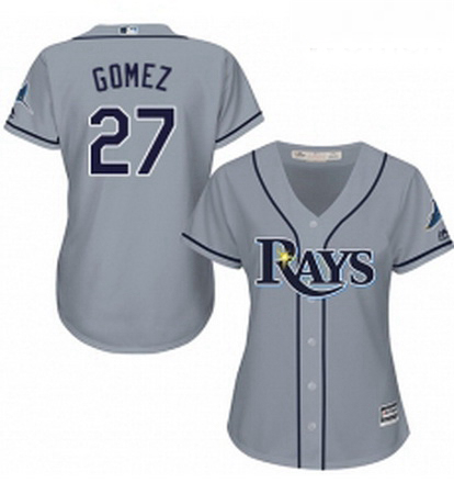 Womens Majestic Tampa Bay Rays 27 Carlos Gomez Replica Grey Road Cool Base MLB Jersey