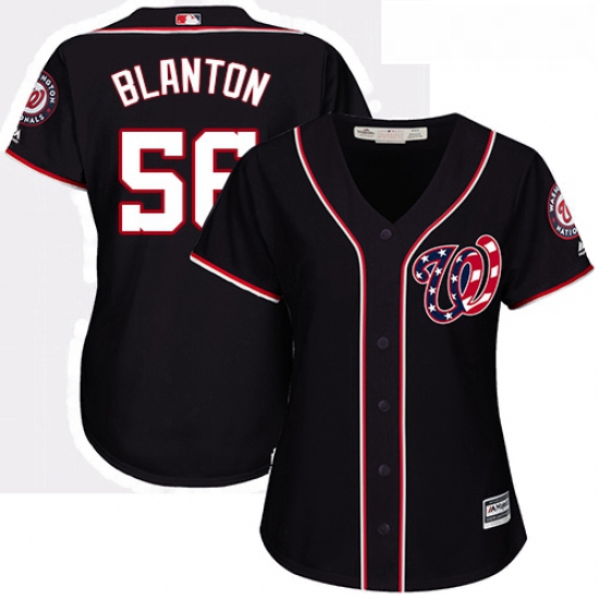 Womens Majestic Washington Nationals 56 Joe Blanton Authentic Navy Blue Alternate 2 Cool Base MLB Je