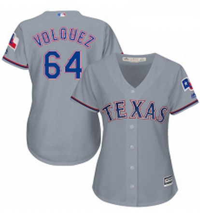 Womens Majestic Texas Rangers 64 Edinson Volquez Authentic Grey Road Cool Base MLB Jersey