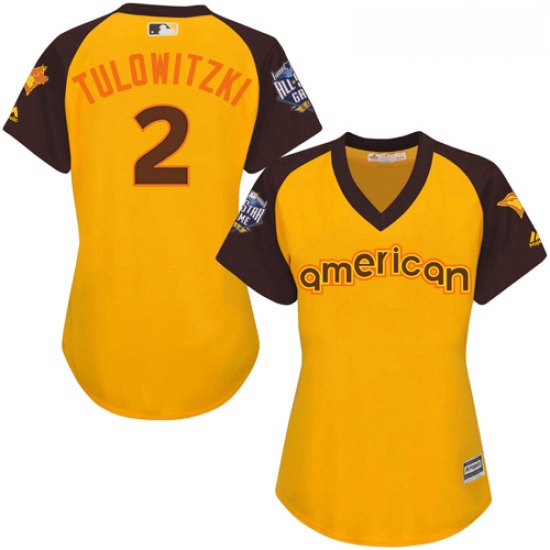 Womens Majestic Toronto Blue Jays 2 Troy Tulowitzki Authentic Yellow 2016 All Star American League B