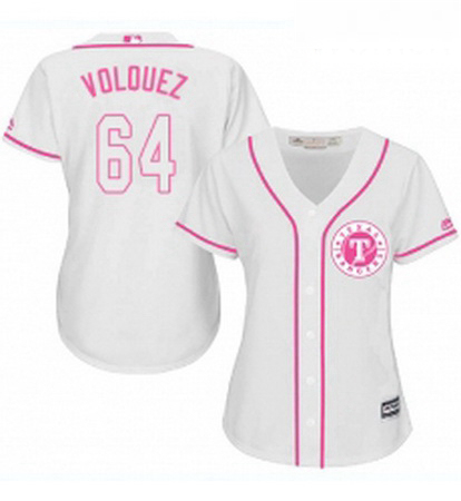 Womens Majestic Texas Rangers 64 Edinson Volquez Authentic White Fashion Cool Base MLB Jersey