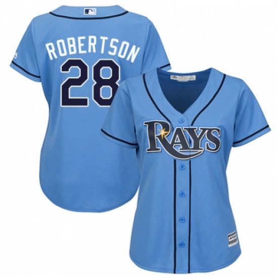 Womens Majestic Tampa Bay Rays 28 Daniel Robertson Authentic Light Blue Alternate 2 Cool Base MLB Je