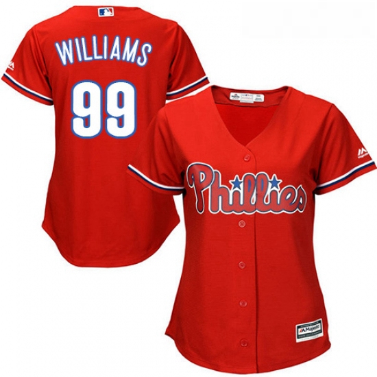 Womens Majestic Philadelphia Phillies 99 Mitch Williams Authentic Red Alternate Cool Base MLB Jersey