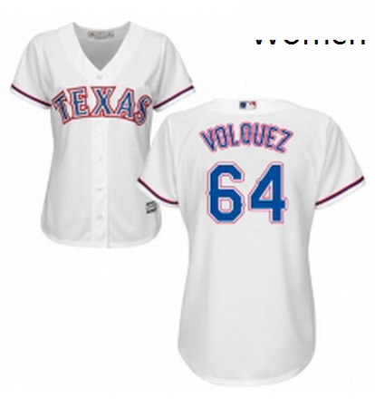 Womens Majestic Texas Rangers 64 Edinson Volquez Replica White Home Cool Base MLB Jersey