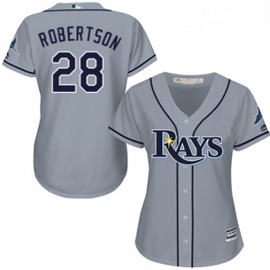 Womens Majestic Tampa Bay Rays 28 Daniel Robertson Replica Grey Road Cool Base MLB Jersey