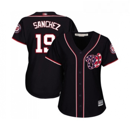 Womens Washington Nationals 19 Anibal Sanchez Replica Navy Blue Alternate 2 Cool Base Baseball Jerse