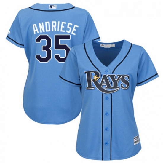 Womens Majestic Tampa Bay Rays 35 Matt Andriese Authentic Light Blue Alternate 2 Cool Base MLB Jerse