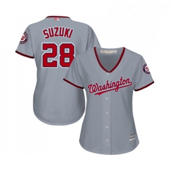 Womens Washington Nationals 28 Kurt Suzuki Replica Grey Road Cool Base Baseball Jersey