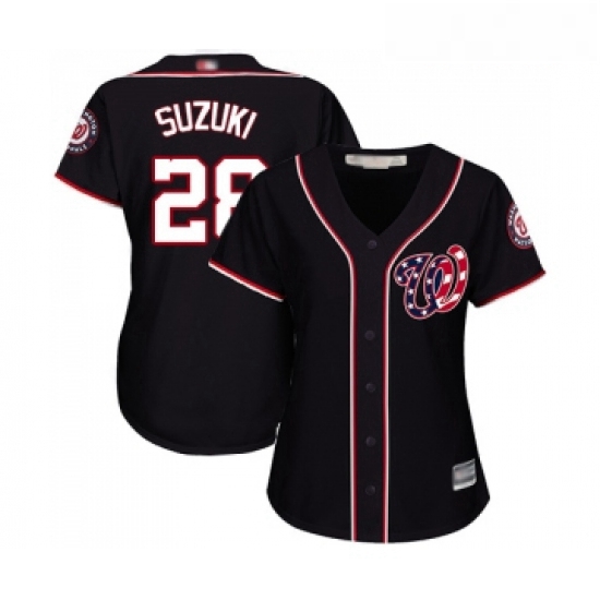 Womens Washington Nationals 28 Kurt Suzuki Replica Navy Blue Alternate 2 Cool Base Baseball Jersey