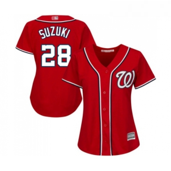 Womens Washington Nationals 28 Kurt Suzuki Replica Red Alternate 1 Cool Base Baseball Jersey