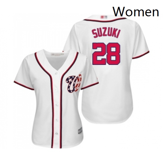 Womens Washington Nationals 28 Kurt Suzuki Replica White Home Cool Base Baseball Jersey