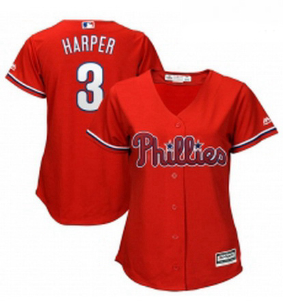 Womens Philadelphia Phillies 3 Bryce Harper Majestic Scarlet Cool Base RED Replica Player Jersey