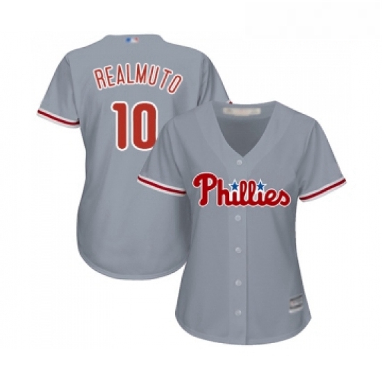 Womens Philadelphia Phillies 10 J T Realmuto Replica Grey Road Cool Base Baseball Jersey