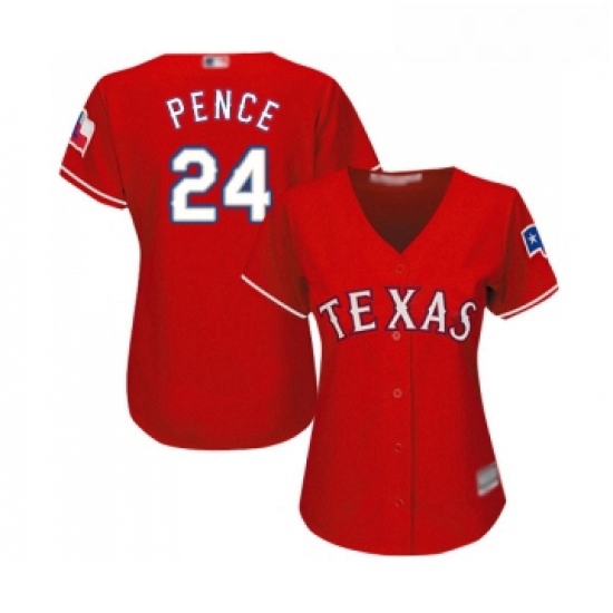 Womens Texas Rangers 24 Hunter Pence Replica Red Alternate Cool Base Baseball Jersey