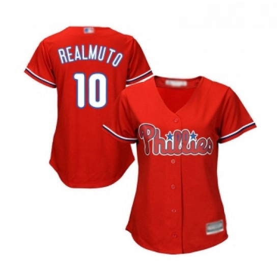 Womens Philadelphia Phillies 10 J T Realmuto Replica Red Alternate Cool Base Baseball Jersey