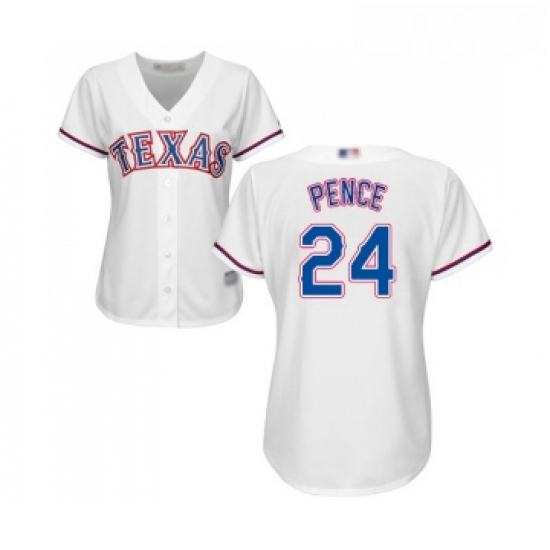 Womens Texas Rangers 24 Hunter Pence Replica White Home Cool Base Baseball Jersey