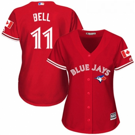 Womens Majestic Toronto Blue Jays 11 George Bell Replica Scarlet Alternate MLB Jersey