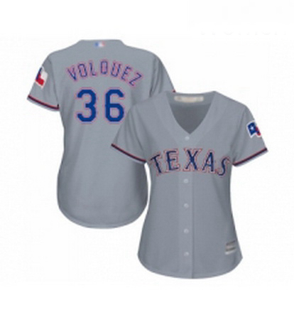 Womens Texas Rangers 36 Edinson Volquez Replica Grey Road Cool Base Baseball Jersey