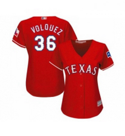 Womens Texas Rangers 36 Edinson Volquez Replica Red Alternate Cool Base Baseball Jersey