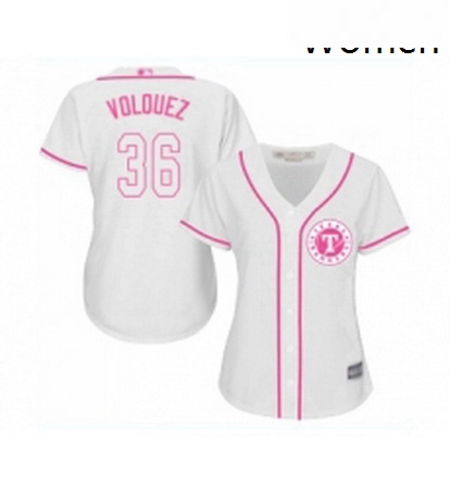 Womens Texas Rangers 36 Edinson Volquez Replica White Fashion Cool Base Baseball Jersey