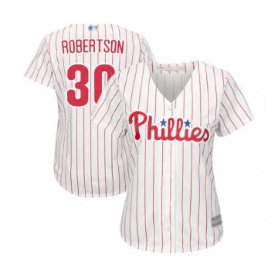 Womens Philadelphia Phillies 30 David Robertson Replica White Red Strip Home Cool Base Baseball Jers