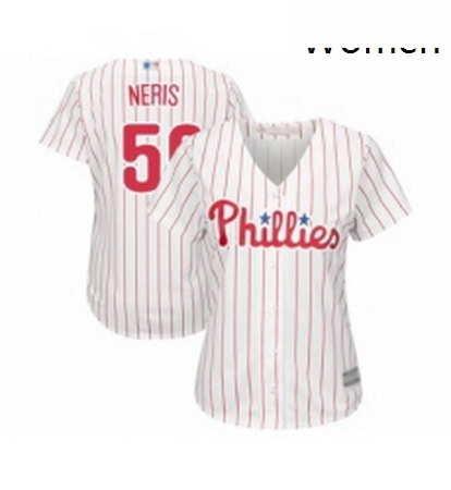 Womens Philadelphia Phillies 50 Hector Neris Replica White Red Strip Home Cool Base Baseball Jersey