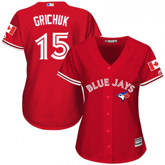 Womens Majestic Toronto Blue Jays 15 Randal Grichuk Replica Scarlet Alternate MLB Jersey