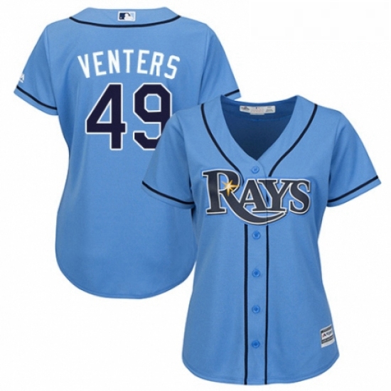 Womens Majestic Tampa Bay Rays 49 Jonny Venters Authentic Light Blue Alternate 2 Cool Base MLB Jerse