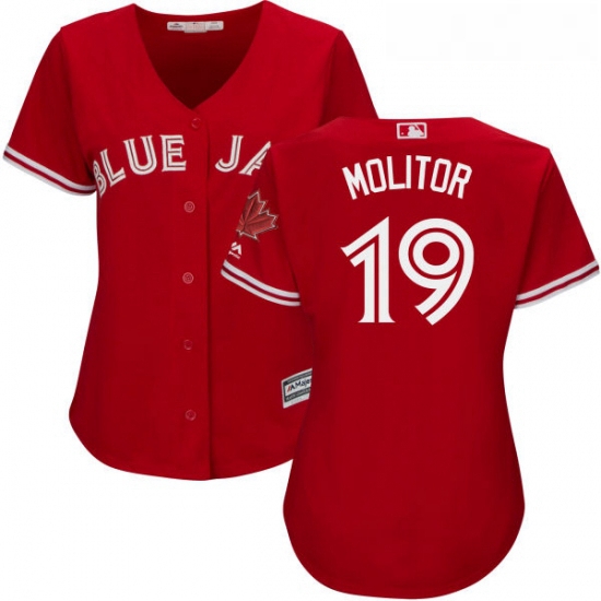 Womens Majestic Toronto Blue Jays 19 Paul Molitor Authentic Scarlet Alternate MLB Jersey