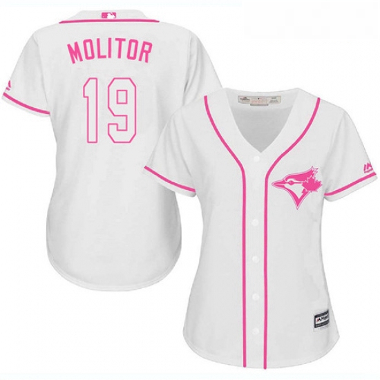 Womens Majestic Toronto Blue Jays 19 Paul Molitor Replica White Fashion Cool Base MLB Jersey