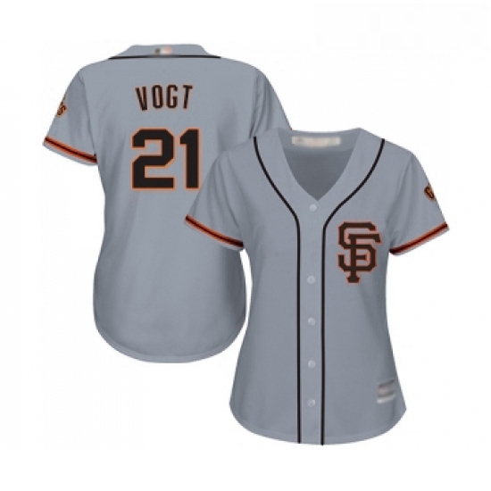 Womens San Francisco Giants 21 Stephen Vogt Replica Grey Road 2 Cool Base Baseball Jersey