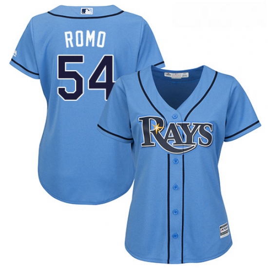 Womens Majestic Tampa Bay Rays 54 Sergio Romo Authentic Light Blue Alternate 2 Cool Base MLB Jersey