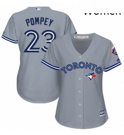 Womens Majestic Toronto Blue Jays 23 Dalton Pompey Authentic Grey Road MLB Jersey