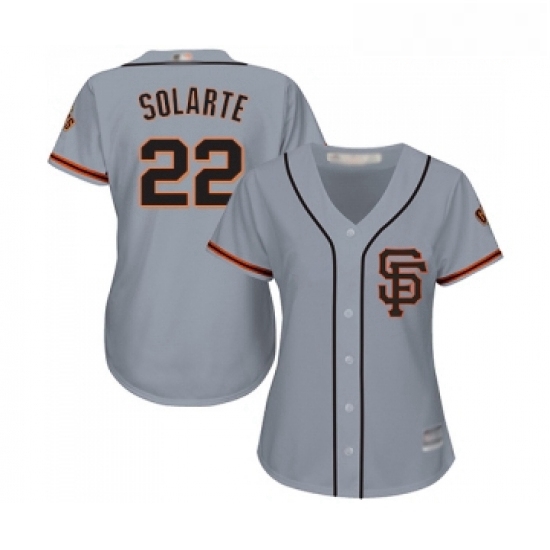 Womens San Francisco Giants 22 Yangervis Solarte Replica Grey Road 2 Cool Base Baseball Jersey