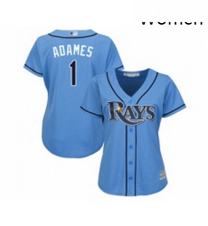 Womens Tampa Bay Rays 1 Willy Adames Replica Light Blue Alternate 2 Cool Base Baseball Jersey