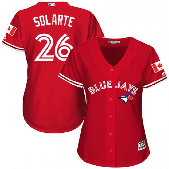 Womens Majestic Toronto Blue Jays 26 Yangervis Solarte Authentic Scarlet Alternate MLB Jersey