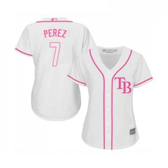 Womens Tampa Bay Rays 7 Michael Perez Replica White Fashion Cool Base Baseball Jersey